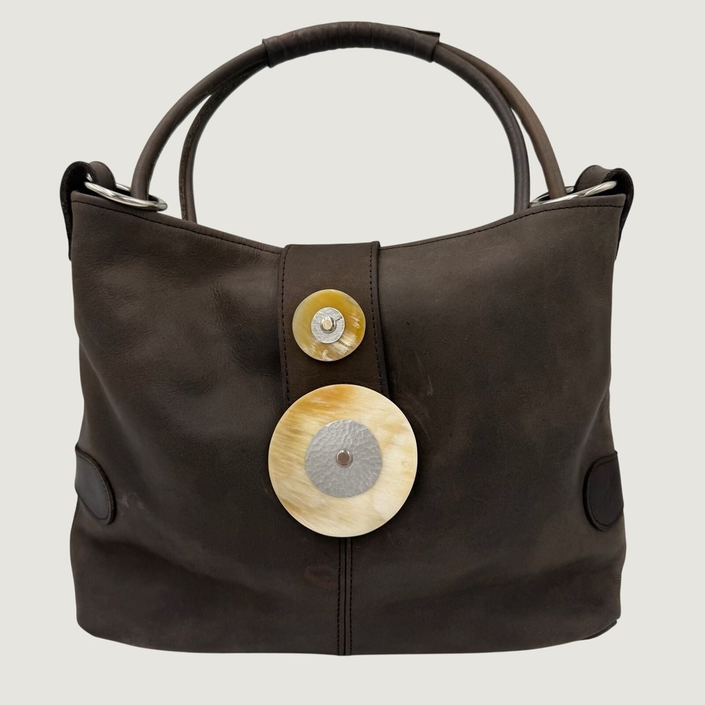 Annabelle Thom Kenya Brown Leather Hobo Bag Horn Detail Shoulder Bag Artisan